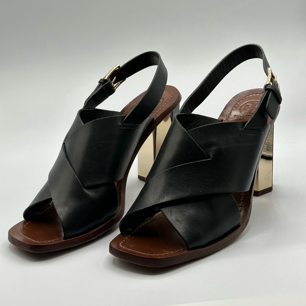 Tory Burch Bleecker Black Leather Slingback Sandal, Size 10